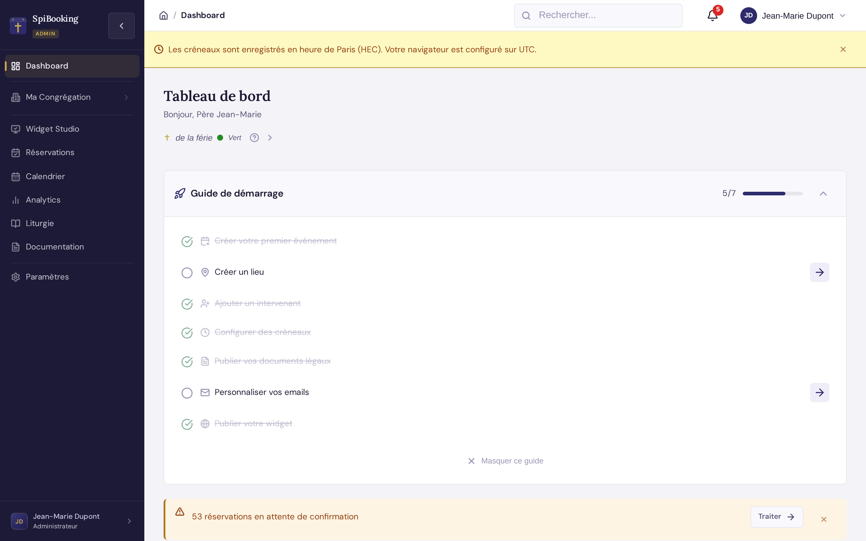 Administration dashboard